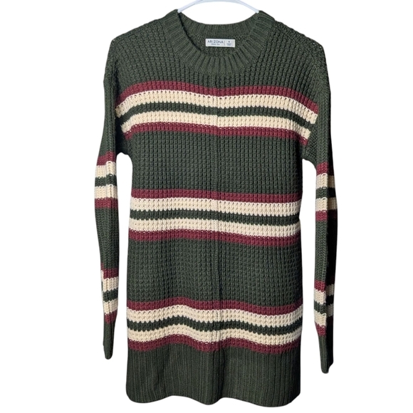 Arizona Jean Company Sweaters - New Arizona Jean Co Olive Green Cream Maroon Red Striped Sweater Holiday Crew
